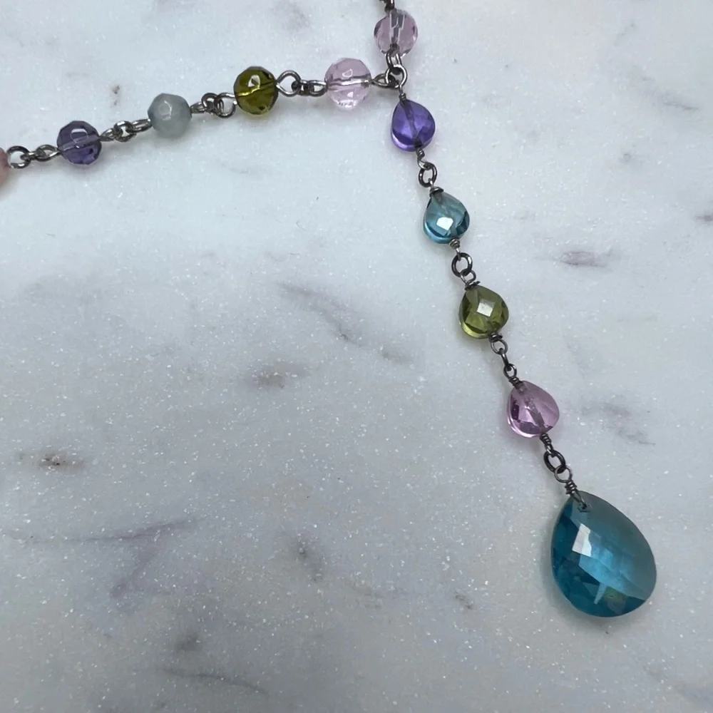 Vintage kids colorful beads with silver tone necklace